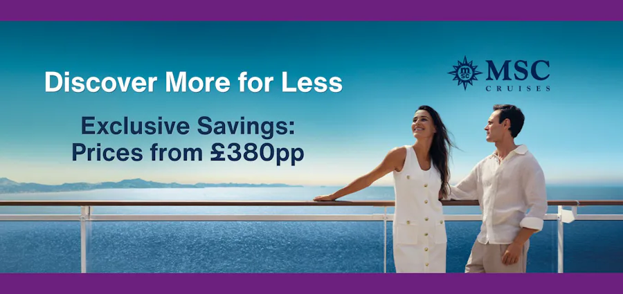 Your next MSC voyage sails straight from Southampton, no flights required. Enjoy exclusive savings on selected Meraviglia and Preziosa sailings, along with up to 40% off a Premium Drinks Package and 10% off cruise parking with code SC10. Fares start from £380pp. Book online by 30th September to secure this month's offer.